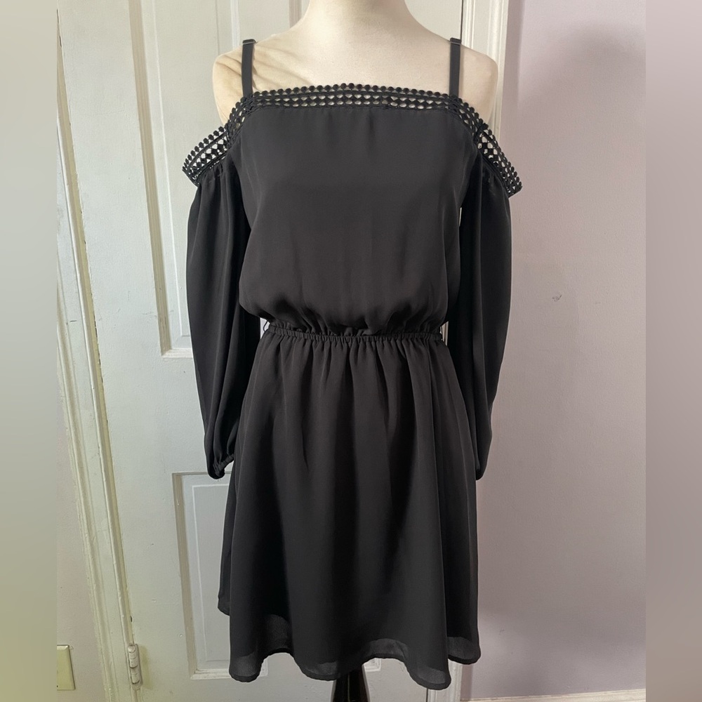 Rebecca Minkoff Off‑The-Shoulder Lattice Trim Black Dress – Size 2